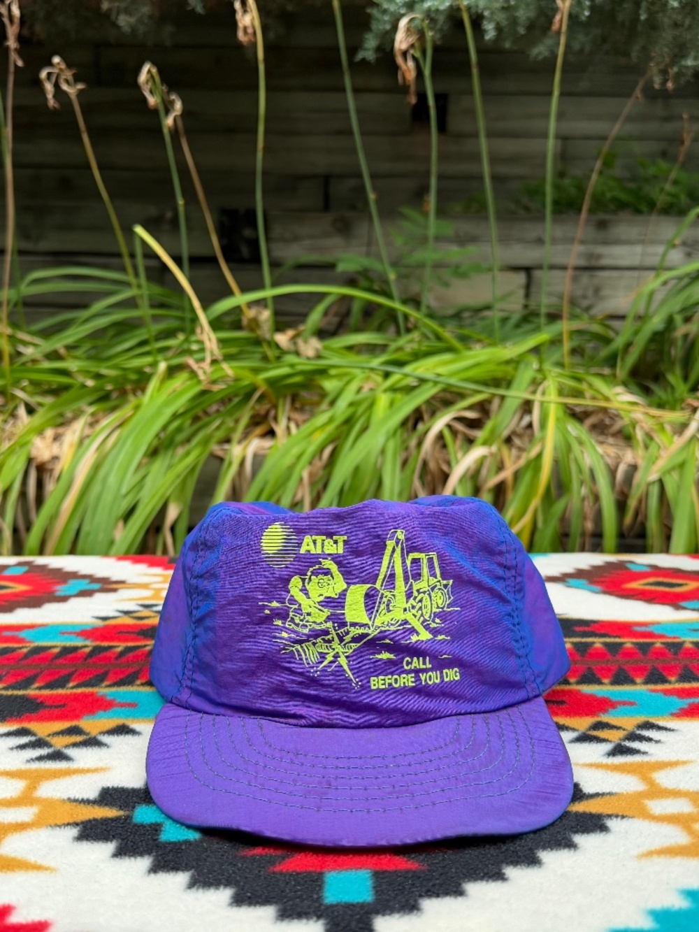 Vintage AT&T Call Before You Dig Purple Snapback Hat Utility Safety Graphic